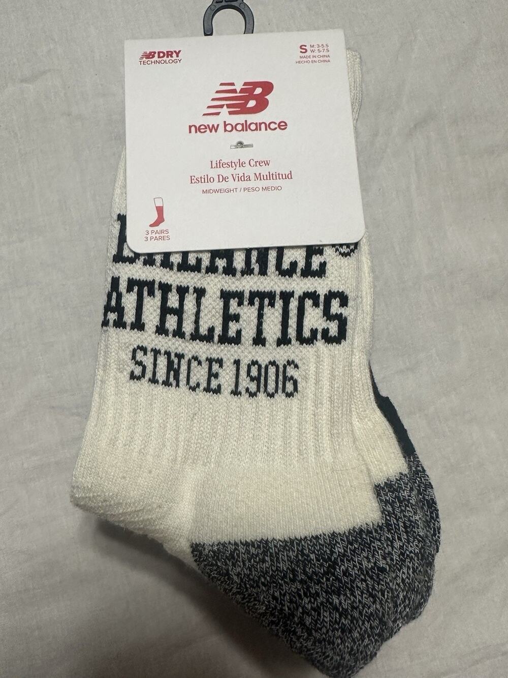 new balance Size Small 3 Pairs lifestyle Crew Socks NB DRY Technology LAS 35111